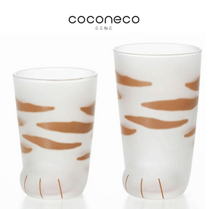 Coconeco Cat Paw Glass Gift Set - Brown Tabby Cat & Kitten