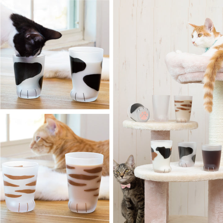 Coconeco Cat Paw Glass Gift Set - Calico Cat & Kitten
