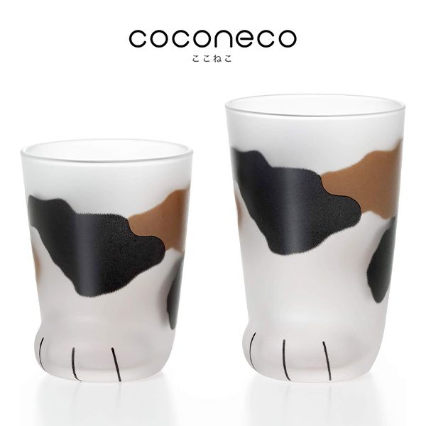 Coconeco Cat Paw Glass Gift Set - Calico Cat & Kitten