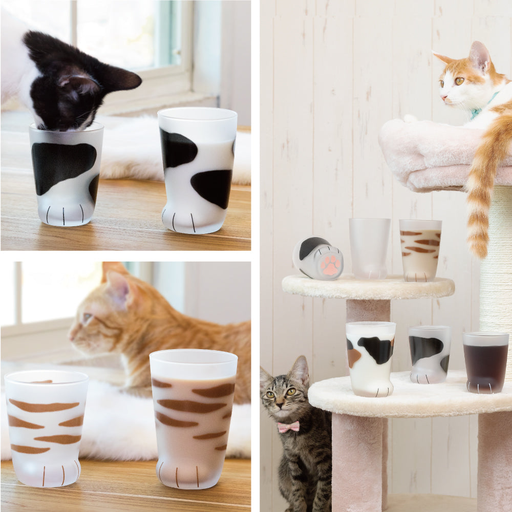 Coconeco Cat Paw Glass Gift Set - Brown Tabby Cat & Kitten