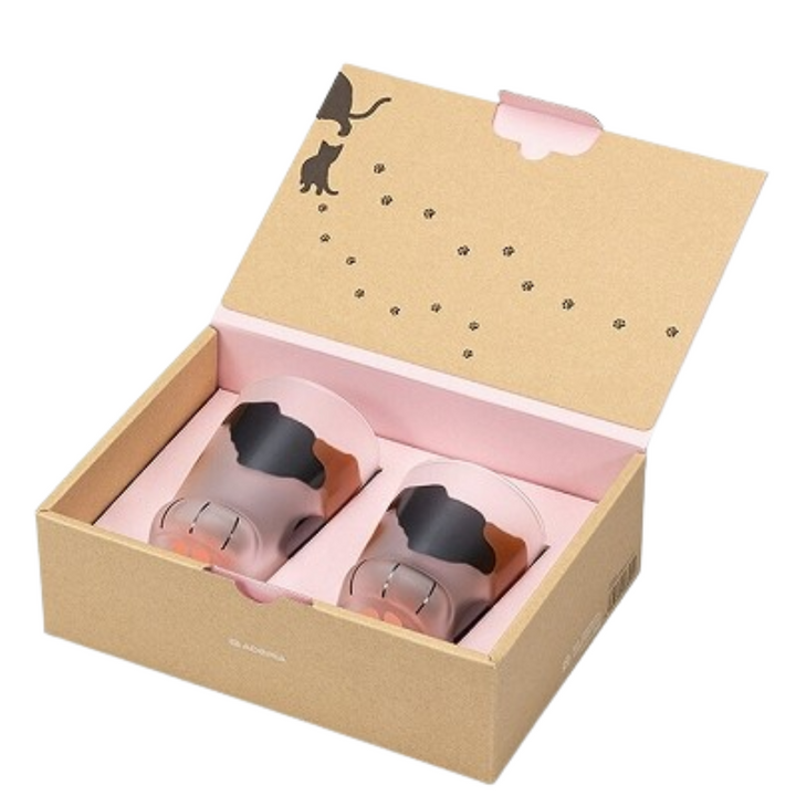 Coconeco Cat Paw Glass Gift Set - Brown Tabby Cat & Kitten
