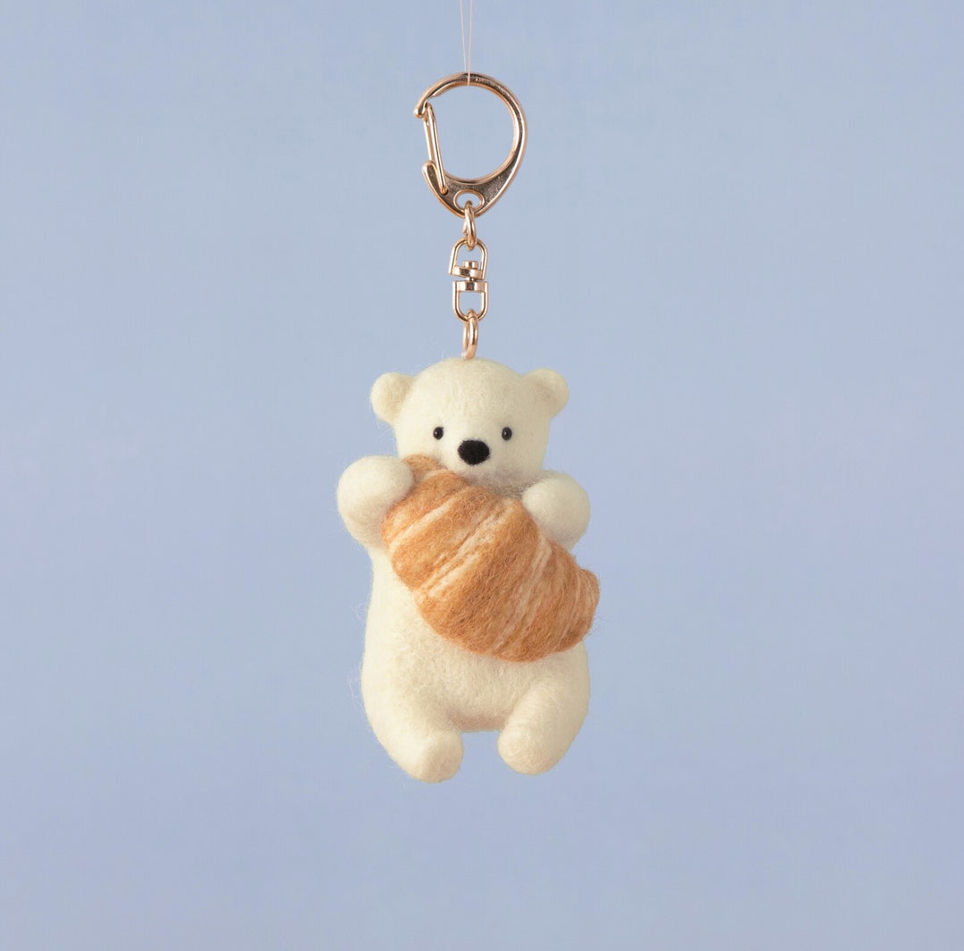 Hamanaka Needle Felting Kit - Polar Bear with Croissant Keyring (English translation included)