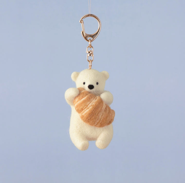 Hamanaka Needle Felting Kit - Polar Bear with Croissant Keyring (English translation included)