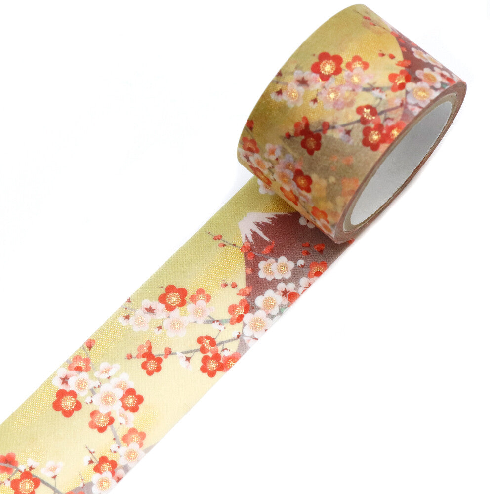 Kamiiso Yuzen Washi Tape - Kimono "Yuu" Series - Mt Fuji with Plum Blossom (Ume)