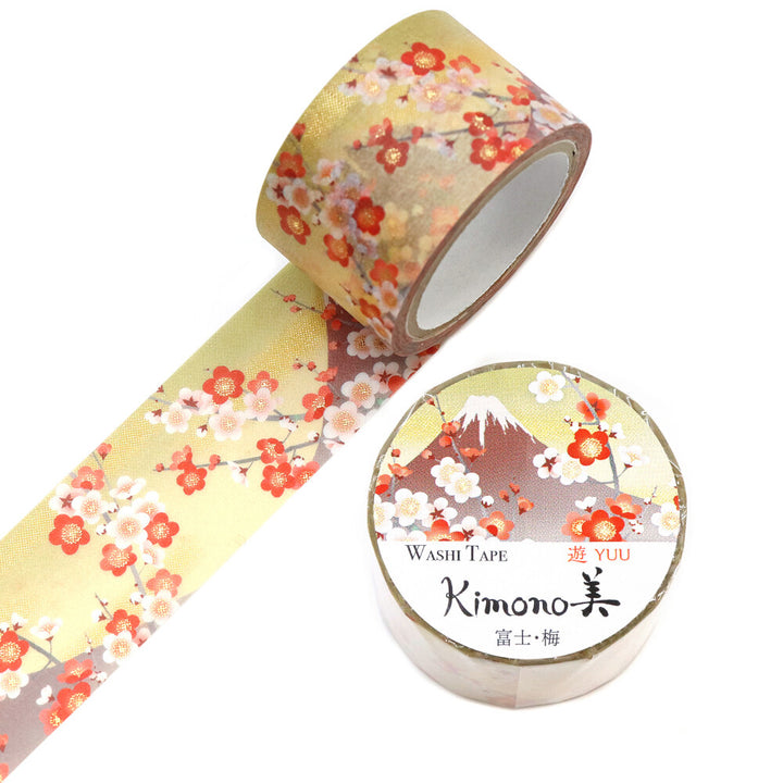 Kamiiso Yuzen Washi Tape - Kimono "Yuu" Series - Mt Fuji with Plum Blossom (Ume)
