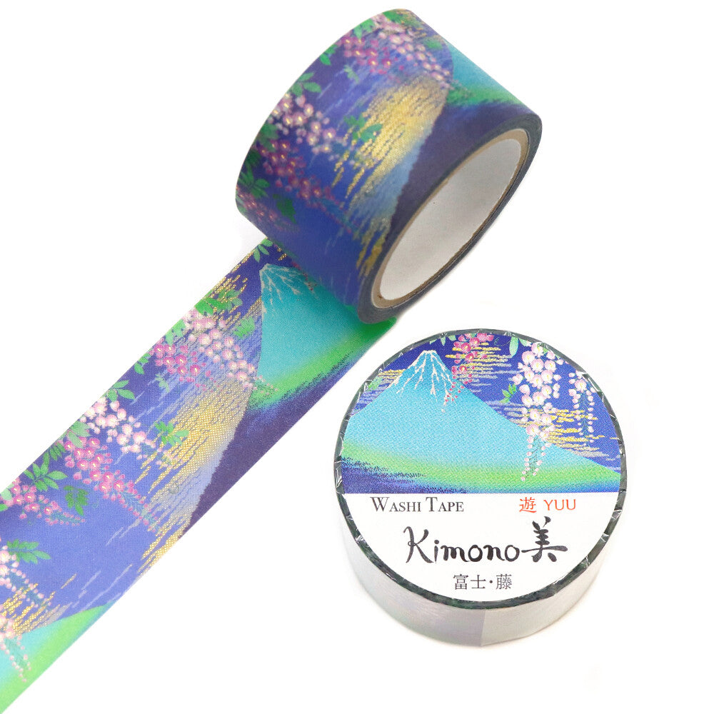 Kamiiso Yuzen Washi Tape - Kimono "Yuu" Series - Mt Fuji with Wisteria