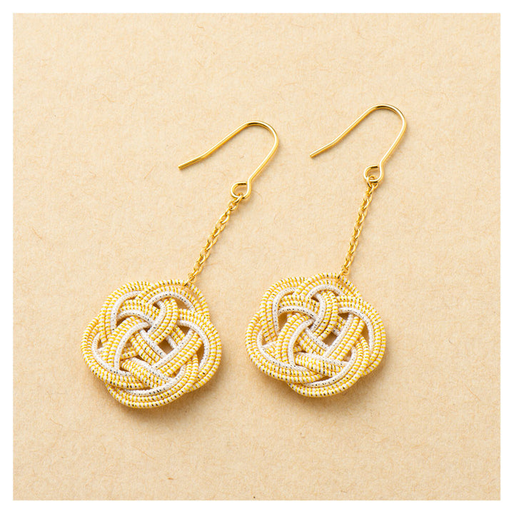 Japanese Mizuhiki Earrings - Ume Musubi Pattern - Gold