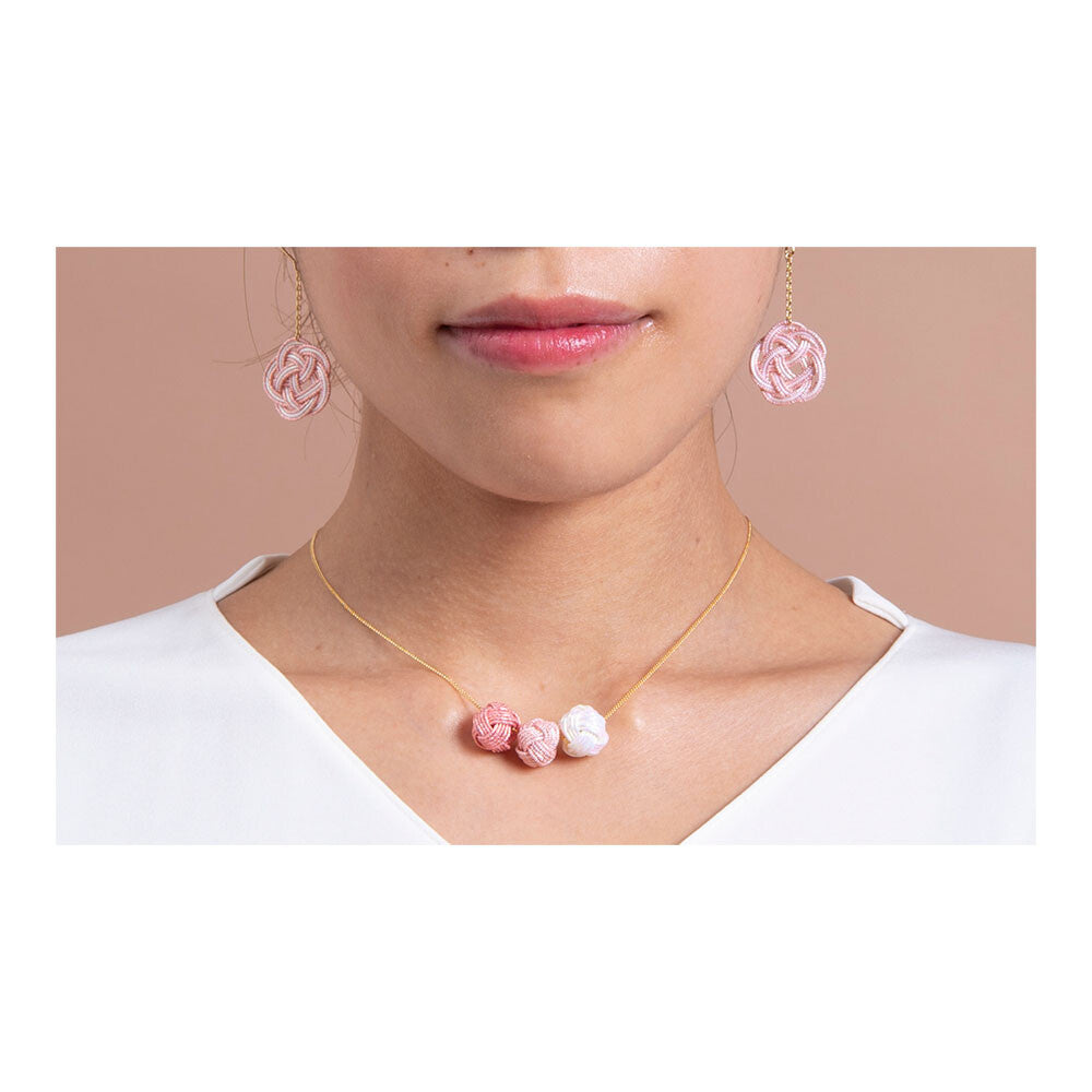 Japanese Mizuhiki Earrings - Ume Musubi Pattern - Soft Pink