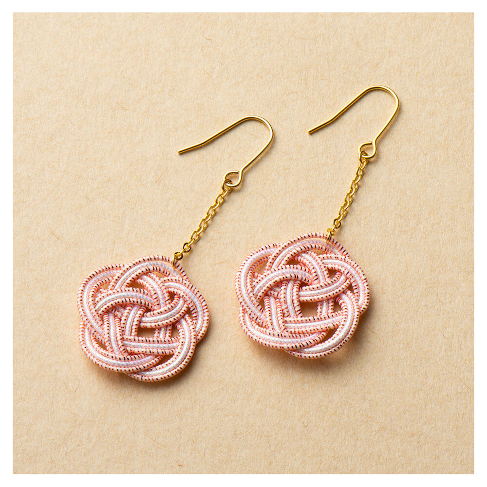 Japanese Mizuhiki Earrings - Ume Musubi Pattern - Soft Pink