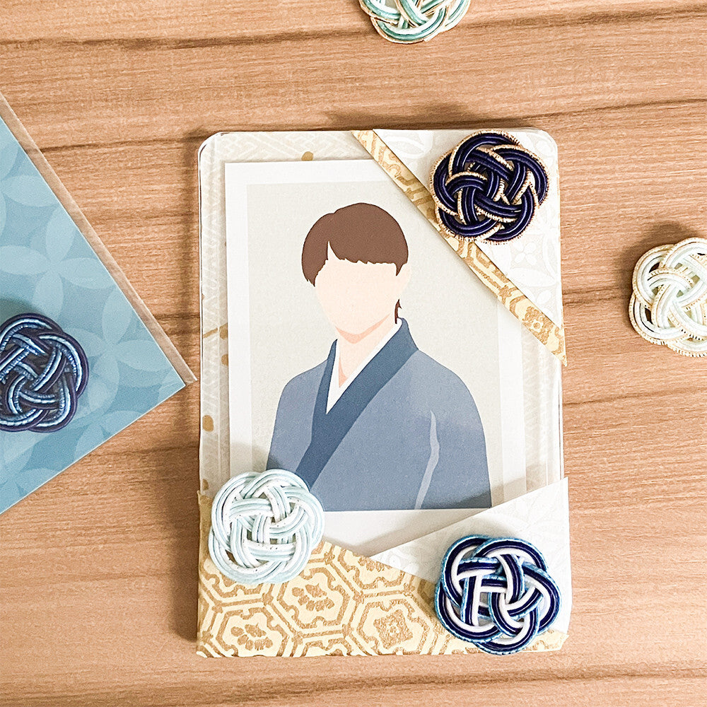 NB Mizuhiki Stickers - Ume Musubi Pattern - Peacock Blue