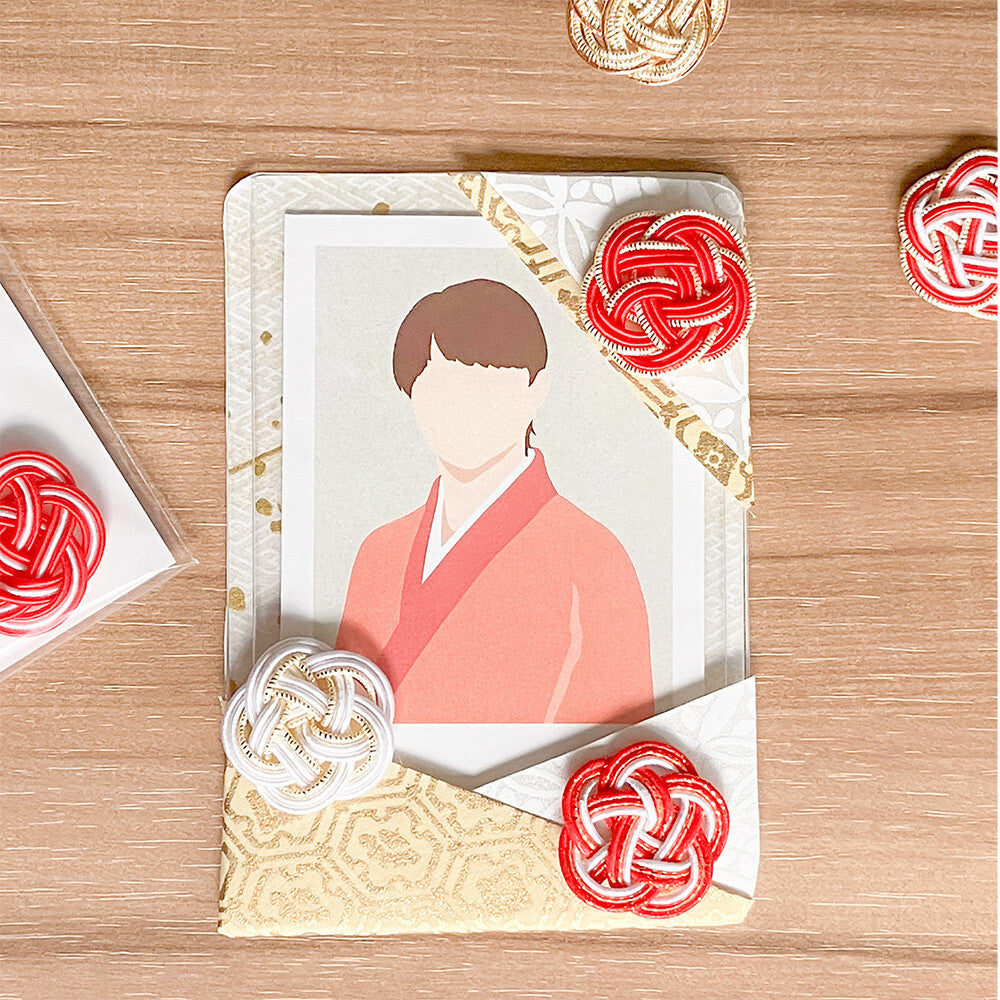 NB Mizuhiki Stickers - Ume Musubi Pattern - Red & Gold