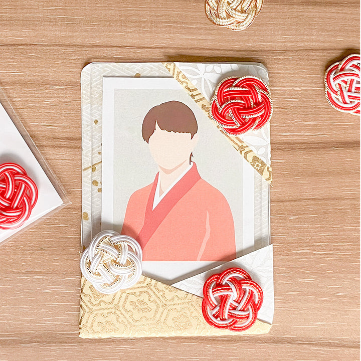 NB Mizuhiki Stickers - Ume Musubi Pattern - Red & Gold