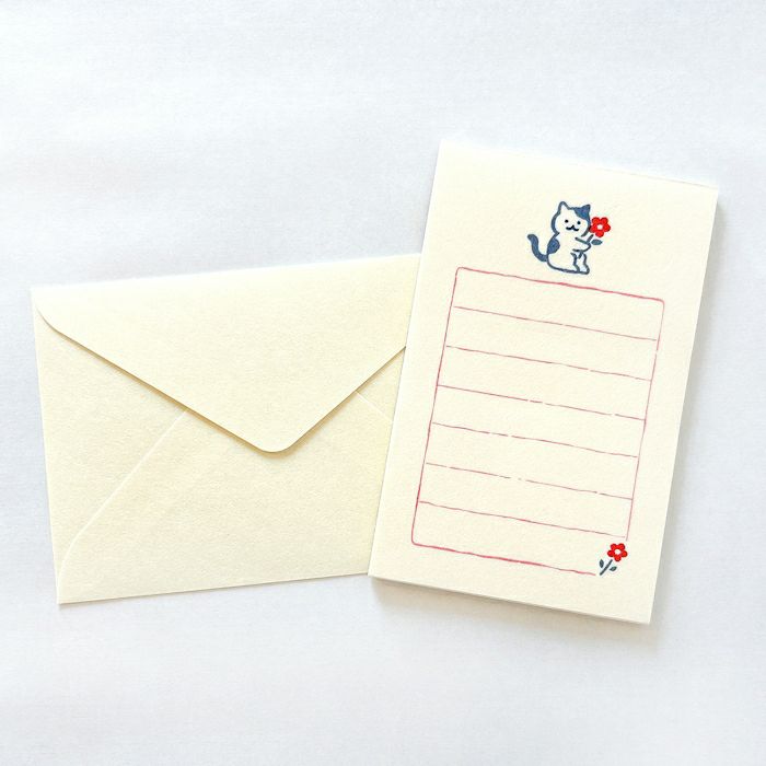 Furukawa Paper Works - "Soebumi" Gift Note Letter Paper - Cat with Flower