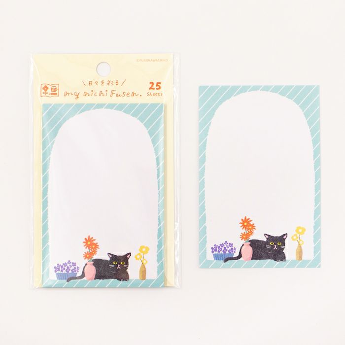 Furukawa Paper Works - Vertical Sticky Notes - Cat with Flowers