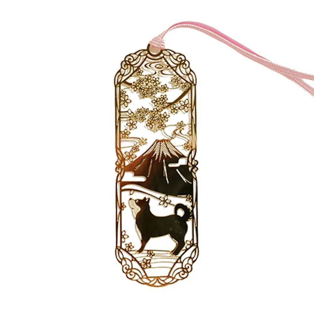 Japanese Golden Bookmark - Shiba Inu, Mt. Fuji & Sakura