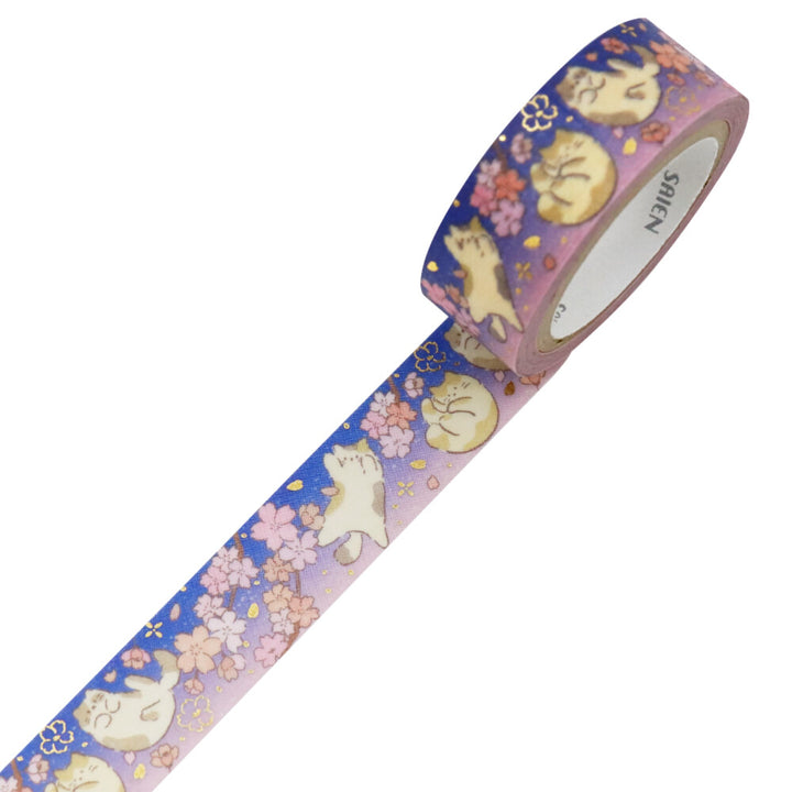 Kamiiso SAIEN Washi Tape - Cats with Sakura Blossom