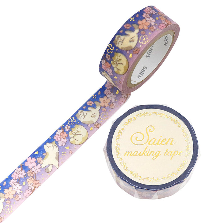 Kamiiso SAIEN Washi Tape - Cats with Sakura Blossom