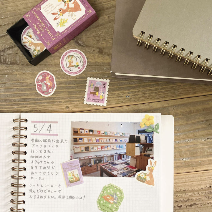 NB Japanese Flake Sticker Story Box - Floral Rabbit