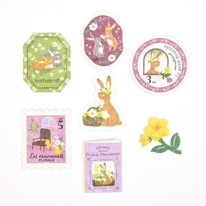 NB Japanese Flake Sticker Story Box - Floral Rabbit