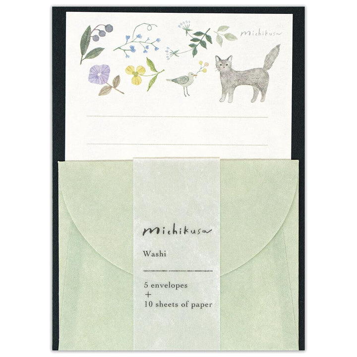 NB Michikusa Palm-Sized Mini Letter Set - Bird, Cat and Flowers