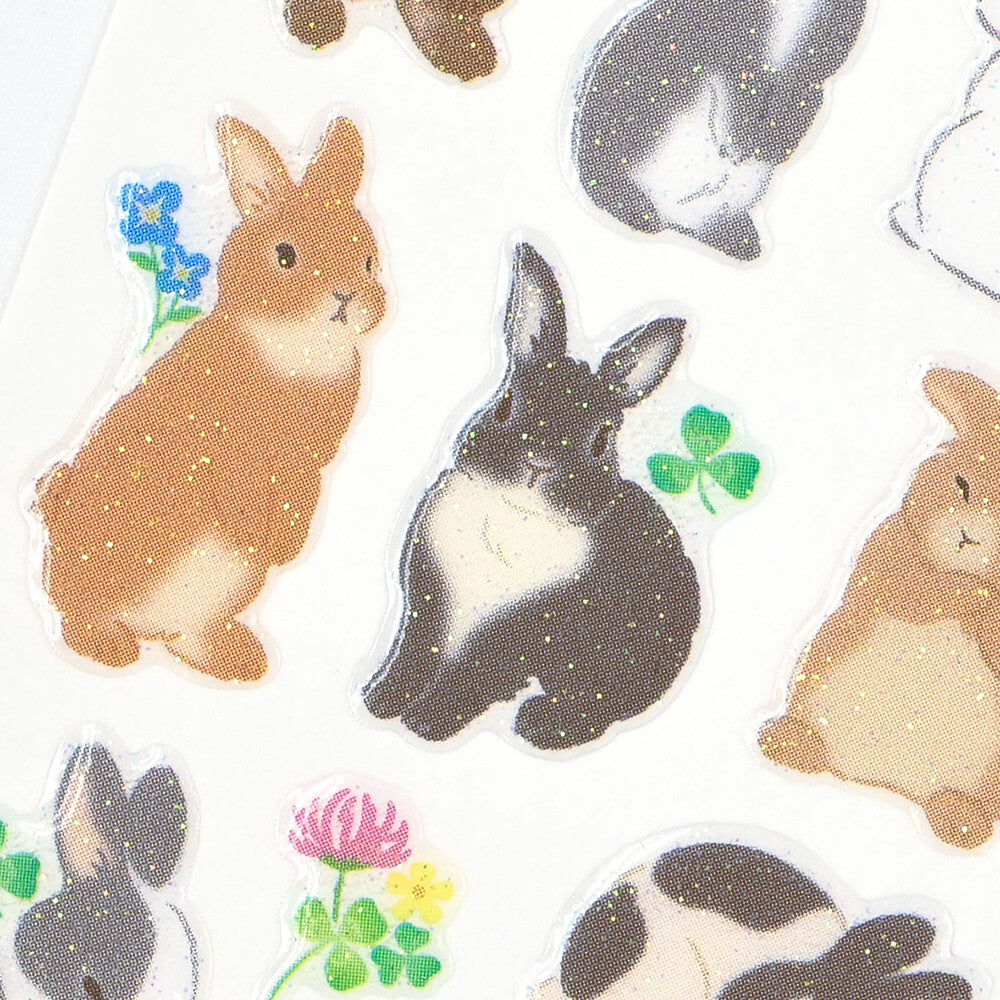 NB Japanese Sparkly Stickers - Rabbits & Wildflowers