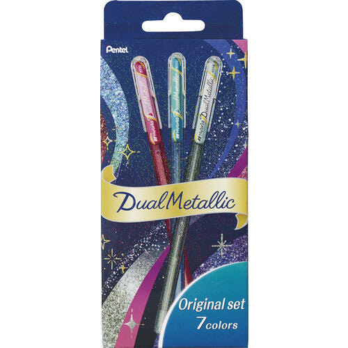 Pentel Dual Metallic Glitter Gel Pen Set - 7 Colours (Original)