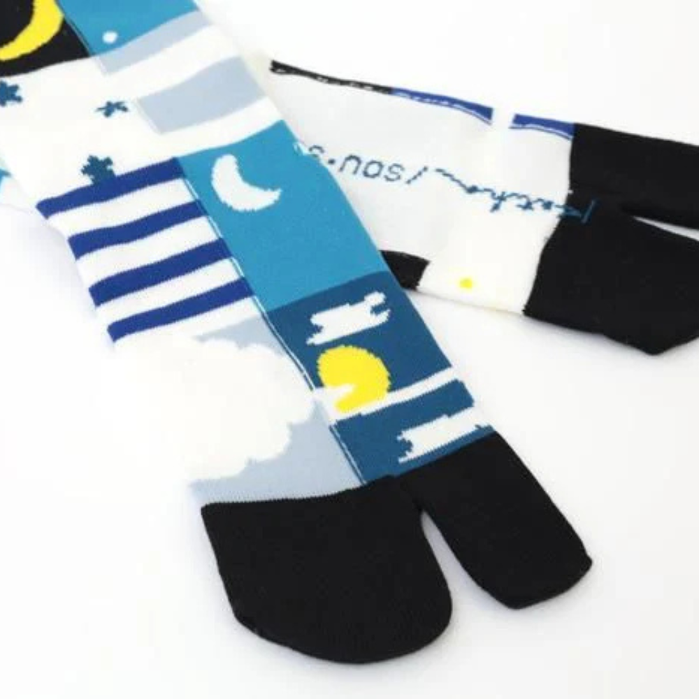 SOU.SOU Kyoto Tabi Socks - Split Toe Design - Moon & Stars (Size UK 6-10)
