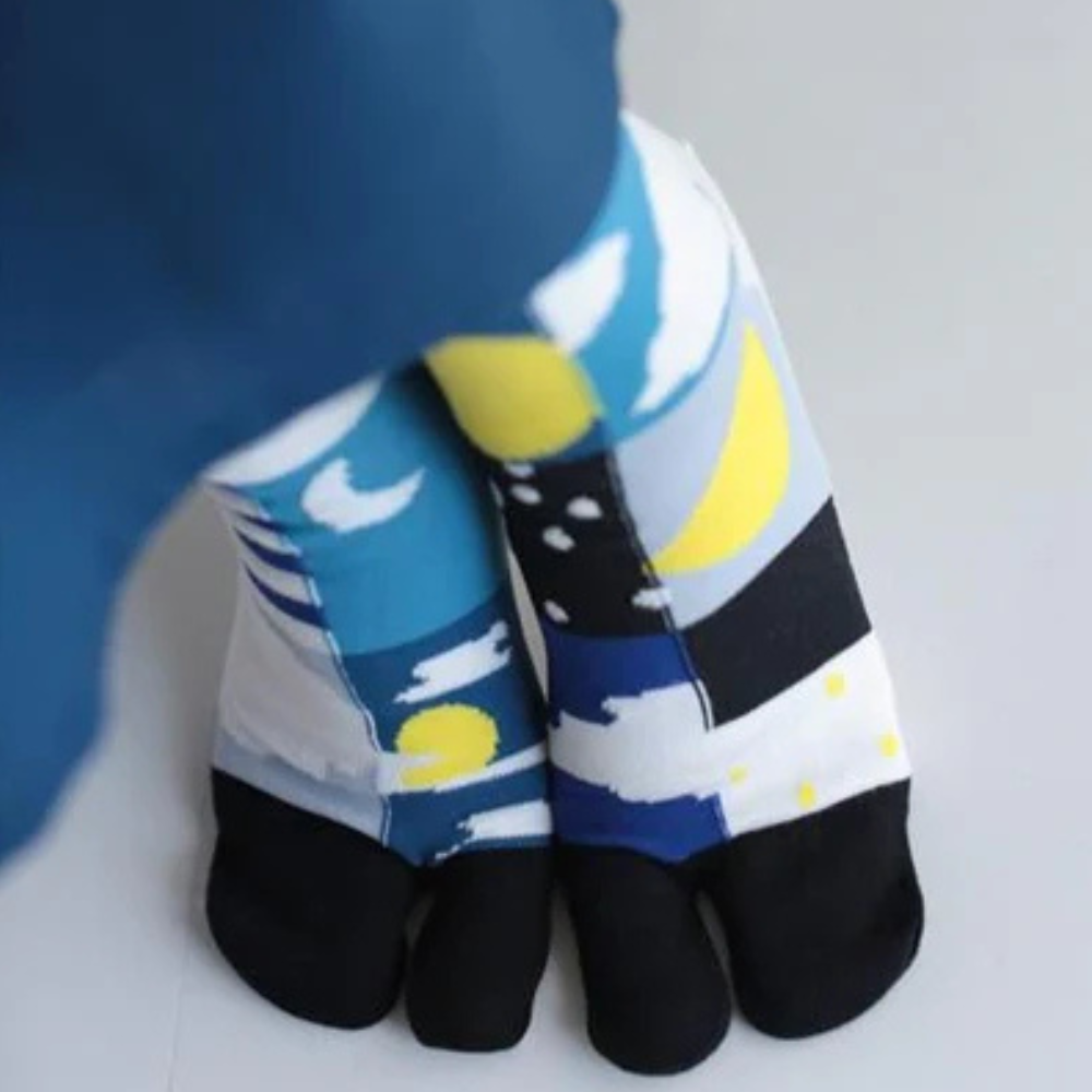 SOU.SOU Kyoto Tabi Socks - Split Toe Design - Moon & Stars (Size UK 6-10)