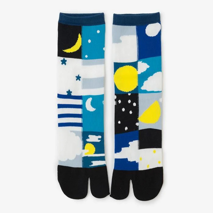 SOU.SOU Kyoto Tabi Socks - Split Toe Design - Moon & Stars (Size UK 6-10)