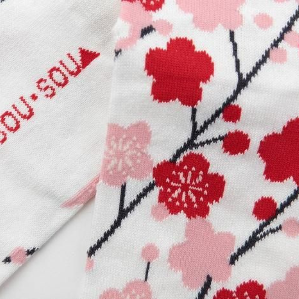 SOU.SOU Kyoto Tabi Socks - Split Toe Design - Plum Blossom (Size UK 4-6.5)