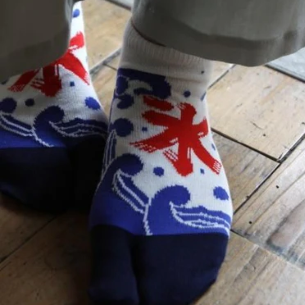 SOU.SOU Kyoto Tabi Low Cut Socks - Split Toe Design - Kakigori Flag Pattern (Size UK 4-6.5)