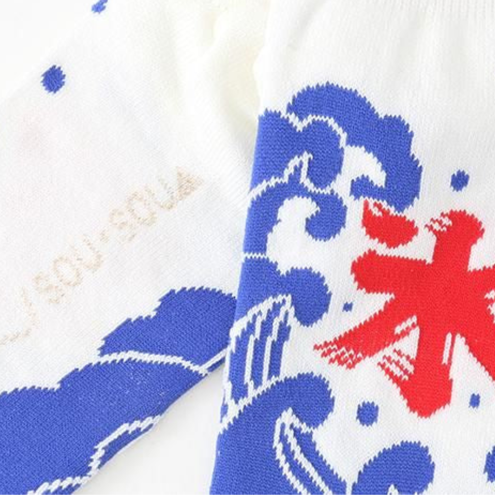 SOU.SOU Kyoto Tabi Low Cut Socks - Split Toe Design - Kakigori Flag Pattern (Size UK 4-6.5)