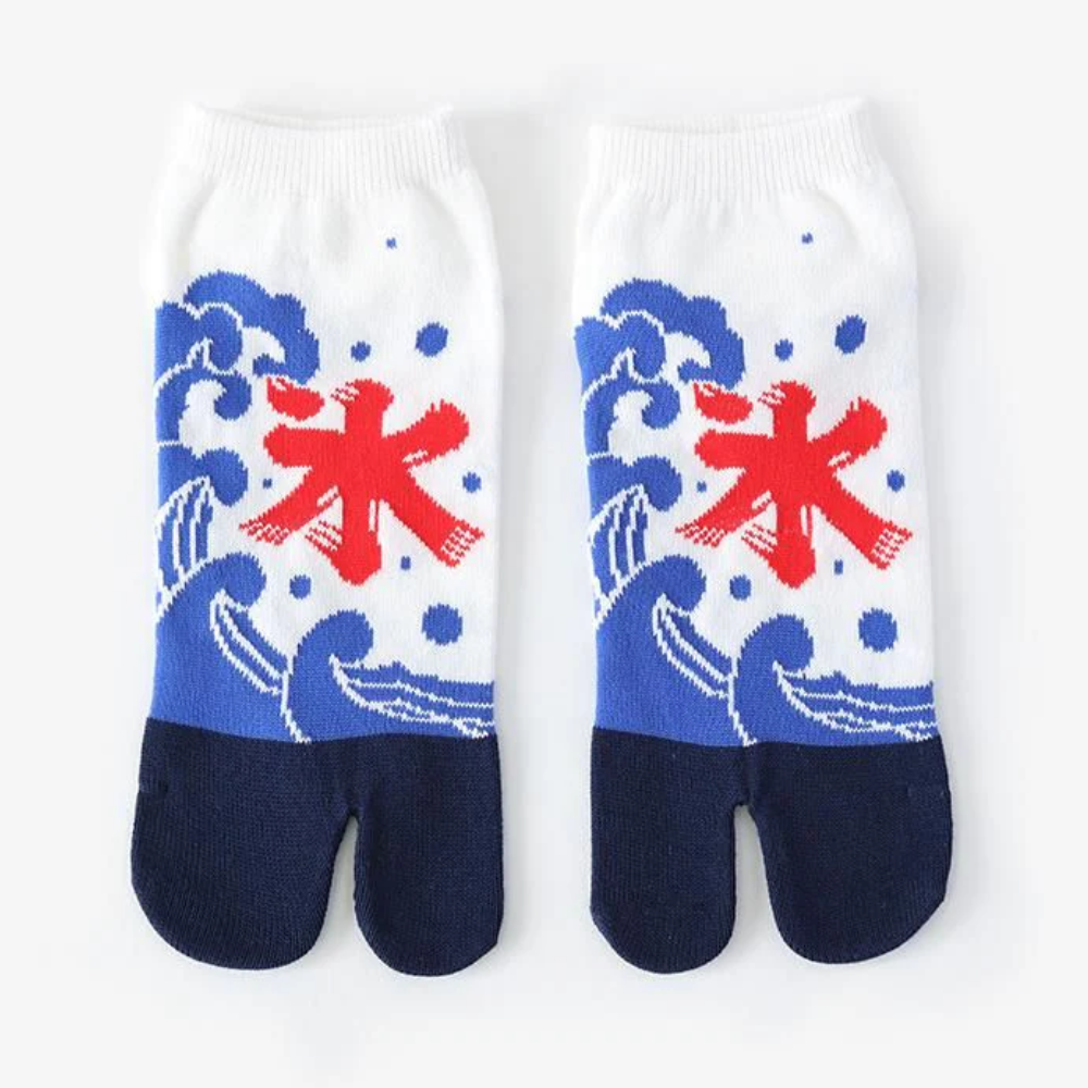 SOU.SOU Kyoto Tabi Low Cut Socks - Split Toe Design - Kakigori Flag Pattern (Size UK 4-6.5)