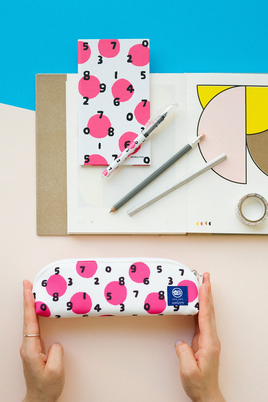 SOU.SOU x Kokuyo Pencil Case - Polka Dots & Numbers "SO-SU-U"