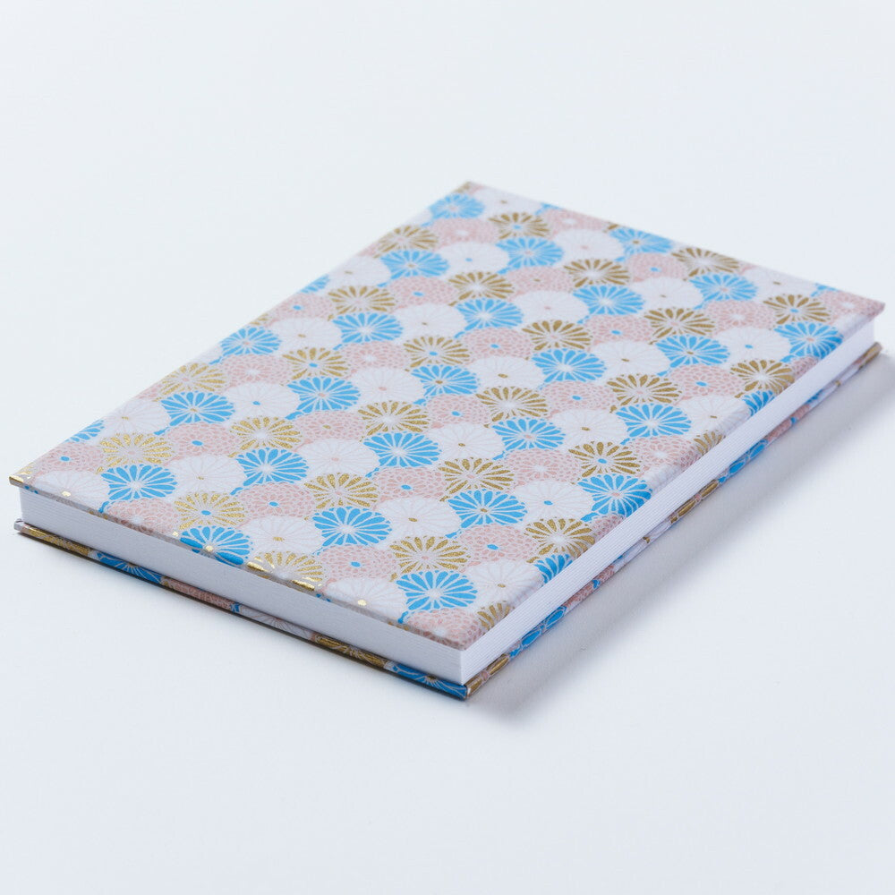 Shogado Yuzen Folding Goshuin Stampbook - Shuincho Tone Series - Blue & Gold Chrysanthemum #3