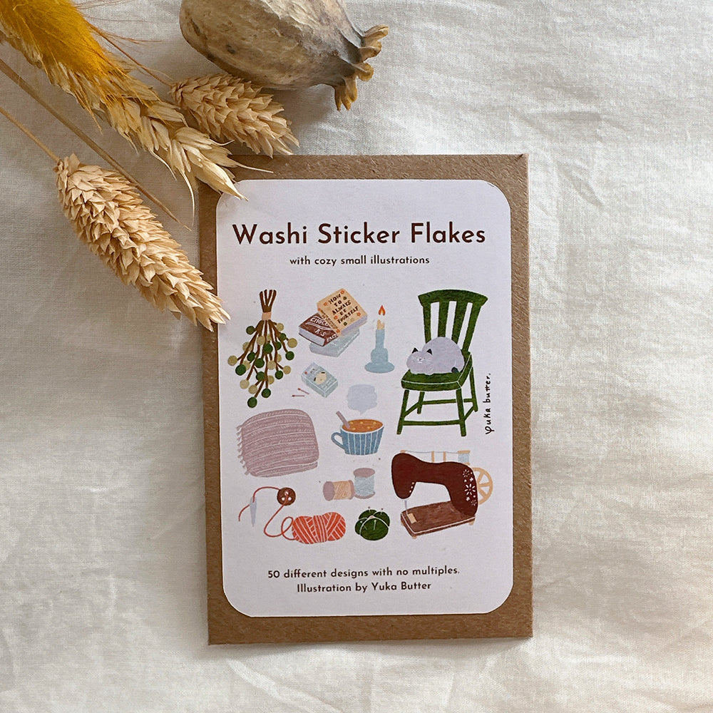 Yuka Butter Washi Flake Stickers - "Cozy Weekend" (50 Piece Set)