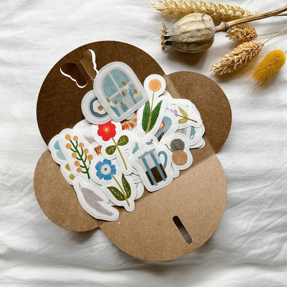 Yuka Butter Washi Flake Stickers - "Cozy Weekend" (50 Piece Set)