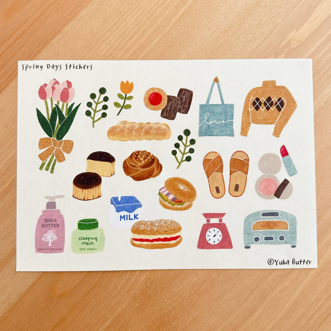 Yuka Butter Washi Sticker Sheet - "Spring Days" (A5 Size)