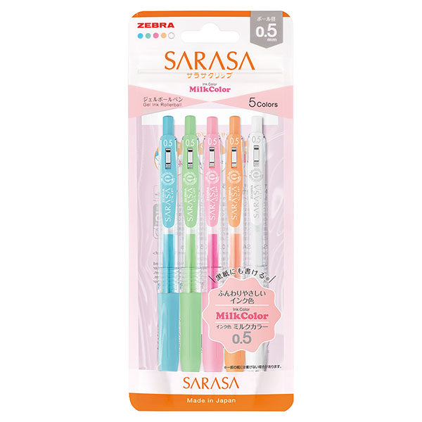 Zebra Sarasa Clip Gel Pens 0.5mm - Milky Colour Set of 5