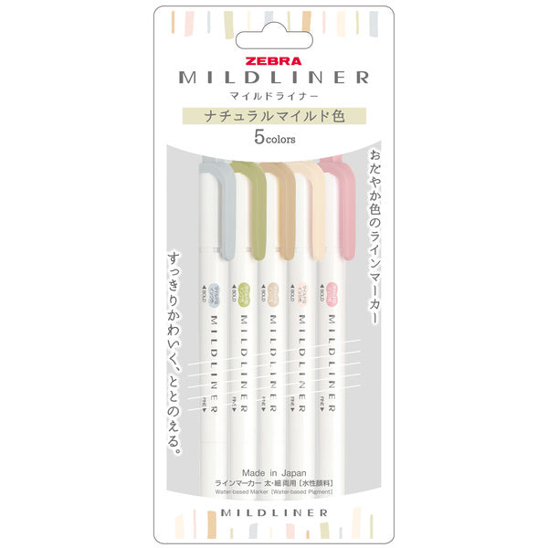 Zebra Mildliner - Set of 5 Colours - Natural Mild