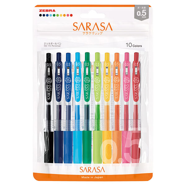 Zebra Sarasa Clip Gel Pens 0.5mm - Set of 10 Colours