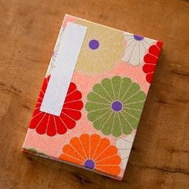 Noren Chirimen Fabric Folding Stampbook - "Kiku" Chrysanthemum - Pink