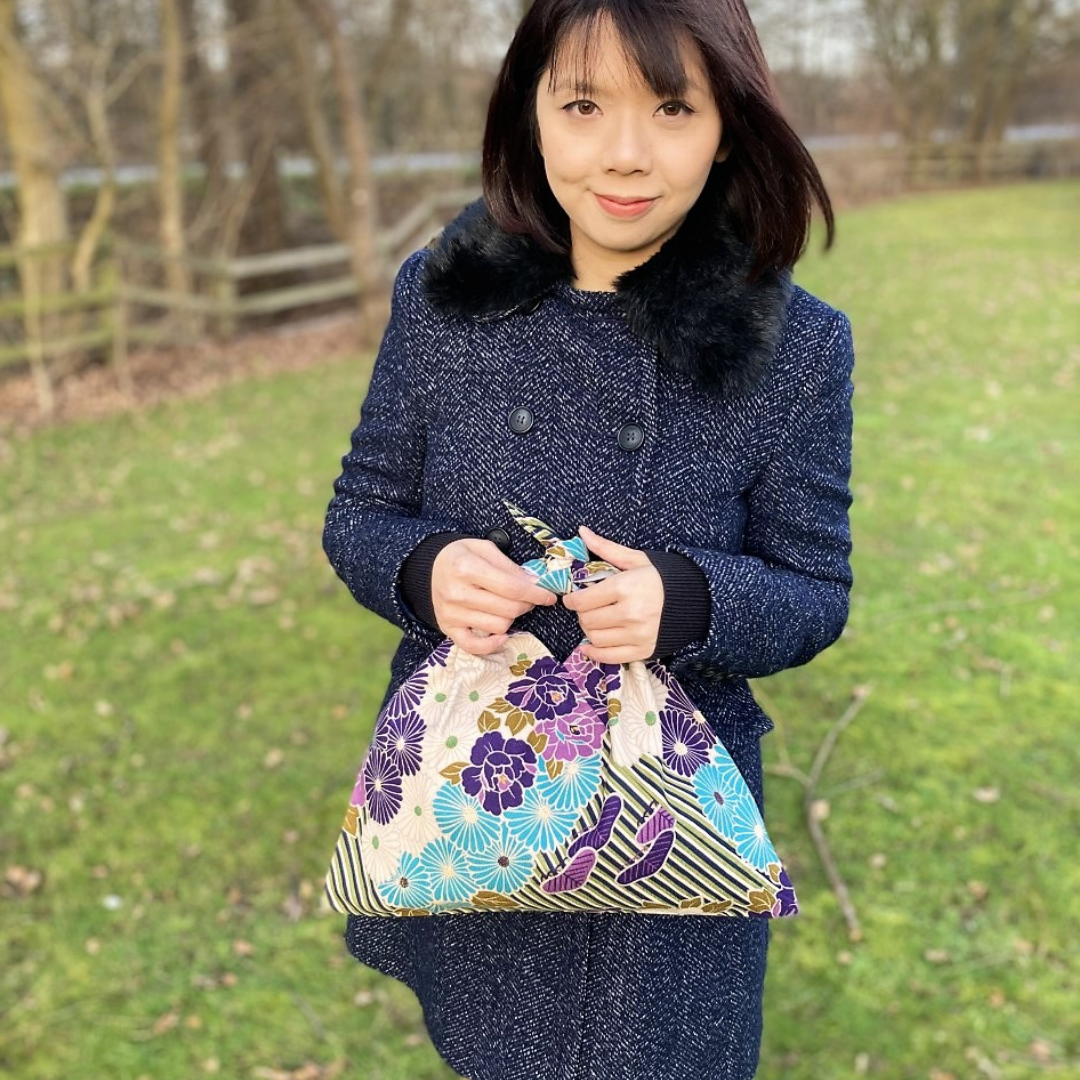 Noren Japanese Furoshiki Foldable Bag - Floral Purple