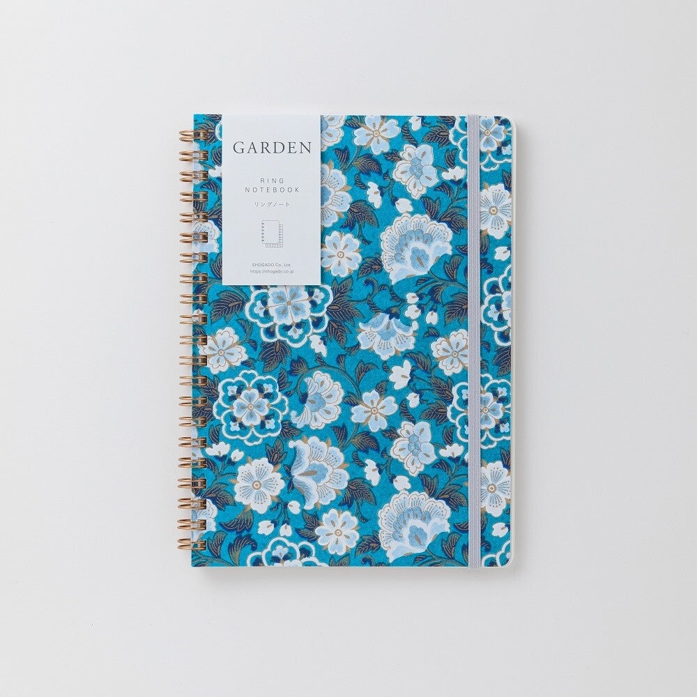 Shogado Yuzen Ring Notebook A5 - Garden Series - Blue #4