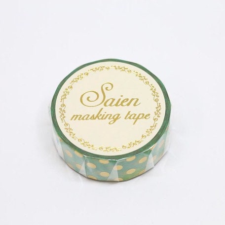 Kamiiso SAIEN Washi Tape - Green with Polka Dots (Made in Japan)