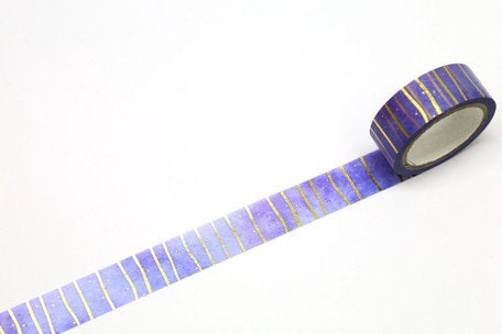 Kamiiso SAIEN Washi Tape - Purple with Gold Stripes (Made in Japan)