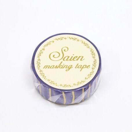 Kamiiso SAIEN Washi Tape - Purple with Gold Stripes (Made in Japan)