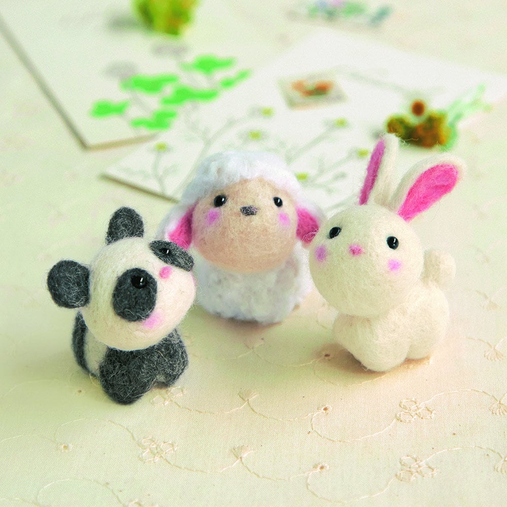 Japanese Hamanaka Needle Felting Kit- Panda, Sheep and Rabbit (English translation included)