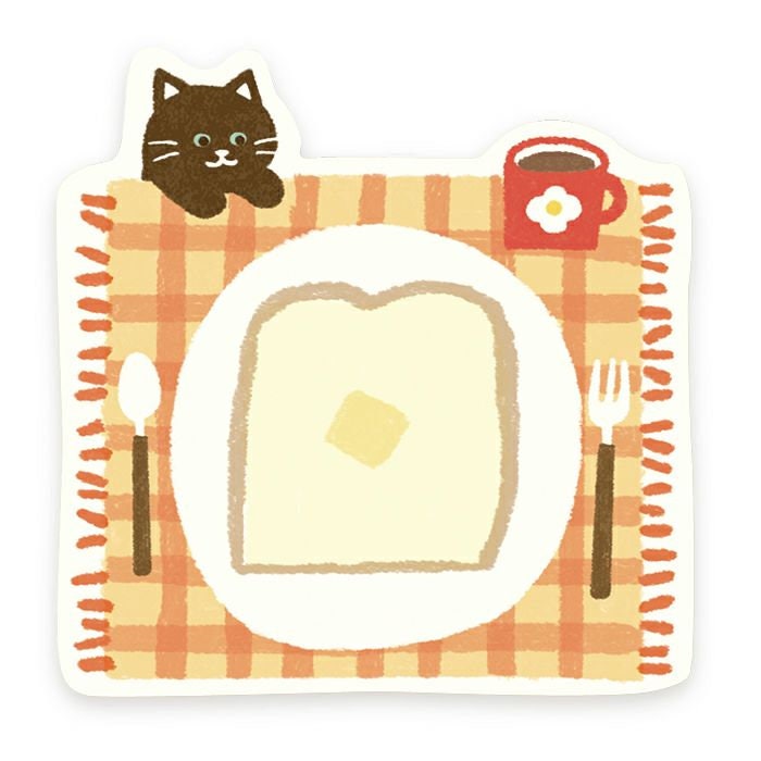 Furukawa Paper Works - Die Cut Sticky Note - Cat with Breakfast