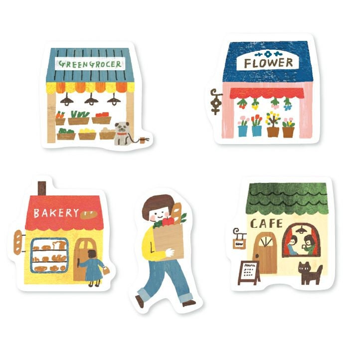 Furukawa Paper Works - Flake Stickers - "Odekake" - Shops